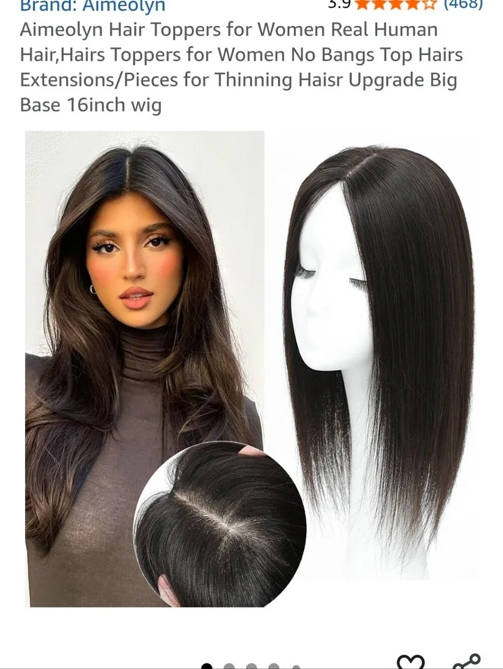 Aimeolyn Women's Real Human Hair Toppers, 16inch, Big Base